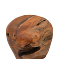 Taburet Bolare din lemn de teak, Natural Ø40x35cm, vedere frontală, lemn, pentru living