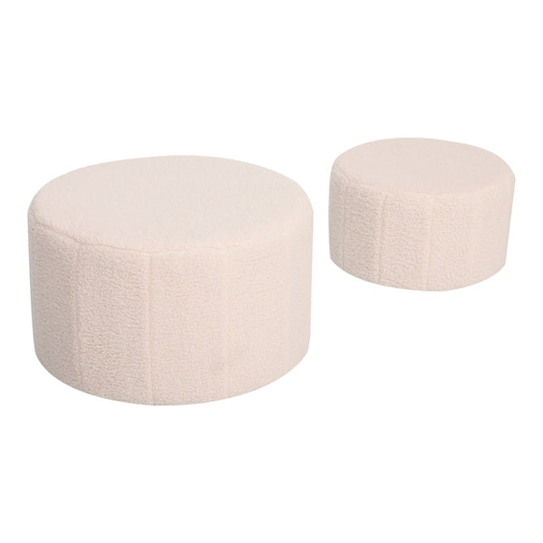 Taburet cu functie de pouf Gabello, Set 2 bucati, Boucle, Bej, 44x26 cm