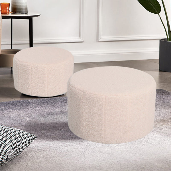 Taburet cu functie de pouf Gabello, Set 2 bucati, Boucle, Bej, 44x26 cm