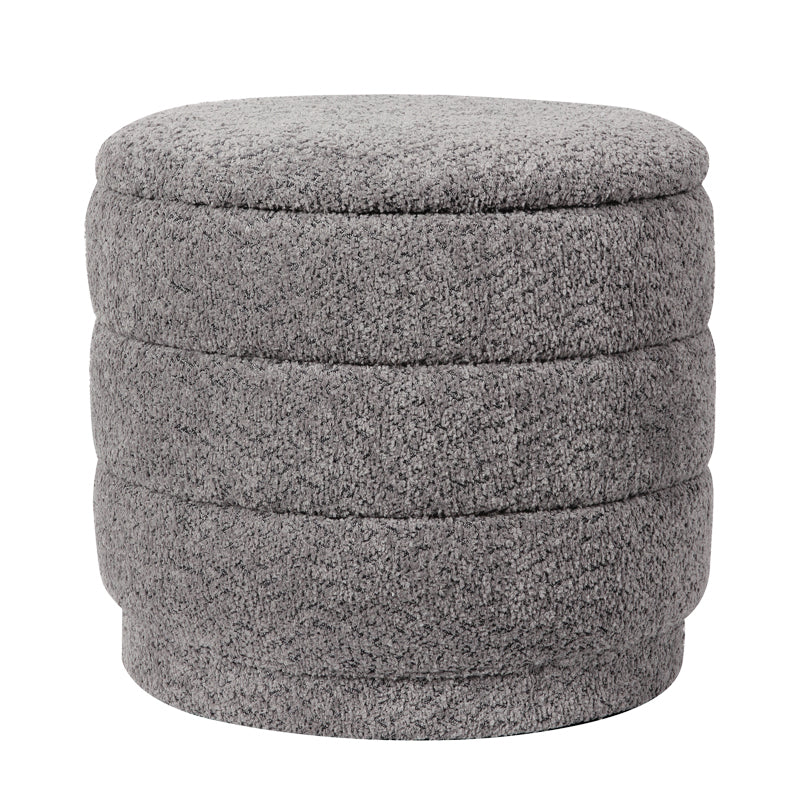 Taburet cu spațiu de depozitare Bettia stofă teddy, gri, Ø41x39 cm - Gri