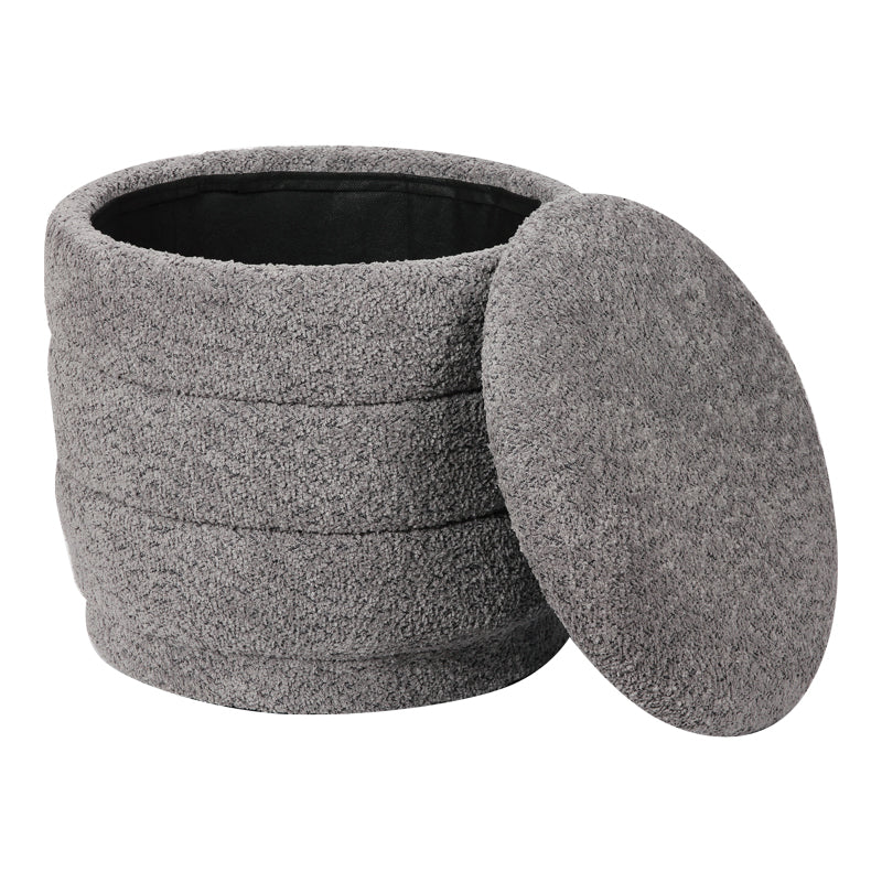 Taburet cu spațiu de depozitare Bettia stofă teddy, gri, Ø41x39 cm - Gri