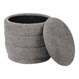 Taburet cu spațiu de depozitare Bettia stofă teddy, gri, Ø41x39 cm - Gri