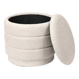 Taburet cu spațiu de depozitare Bettia stofă teddy, gri, Ø41x39 cm - Bej