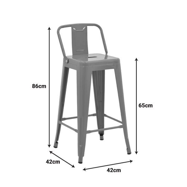 Taburet de bar cu spatar de inaltime medie Utopia din metala, Antracit - Verde, 42x42x86 cm