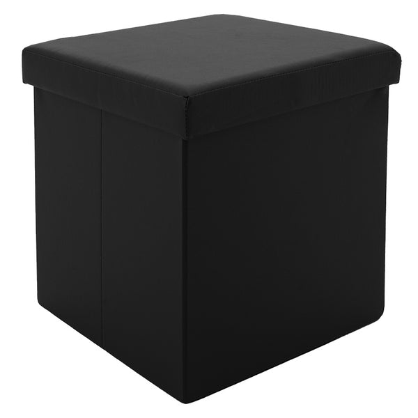 Taburet hol cufar cu spatiu de depozitare Crystal piele ecologica, negru, 38x38x38 cm