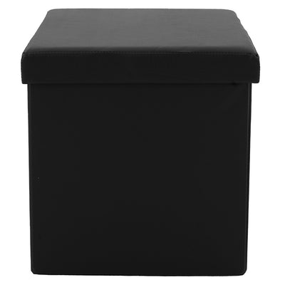 Taburet hol cufar cu spatiu de depozitare Crystal piele ecologica, negru, 38x38x38 cm, imagine suplimentara
