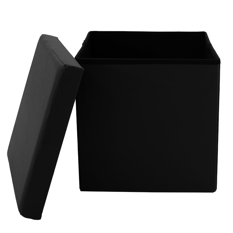 Taburet hol cufar cu spatiu de depozitare Crystal piele ecologica, negru, 38x38x38 cm, detaliu produs