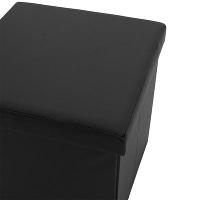 Taburet hol cufar cu spatiu de depozitare Crystal piele ecologica, negru, 38x38x38 cm, perspectiva suplimentara