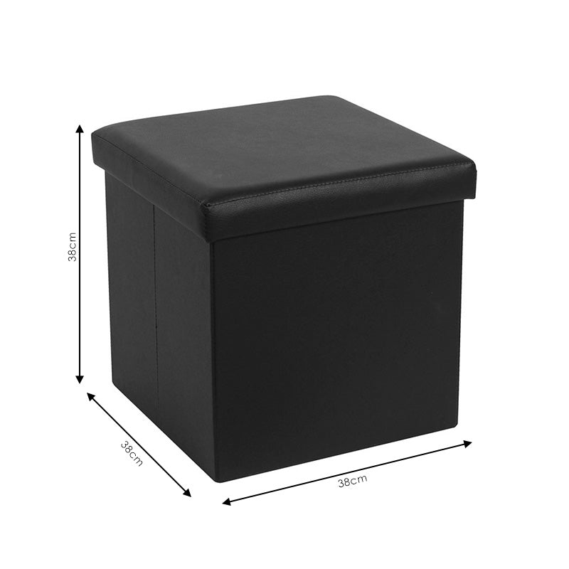 Taburet hol cufar cu spatiu de depozitare Crystal piele ecologica, negru, 38x38x38 cm, foto produs