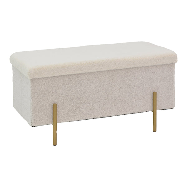 Taburet Ziwel cu capac teddy, alb auriu, 80x40x40 cm