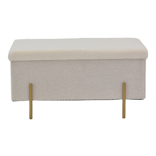 Taburet Ziwel cu capac teddy, alb auriu, 80x40x40 cm