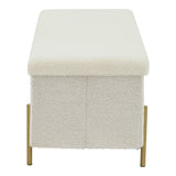 Taburet Ziwel cu capac teddy, alb auriu, 80x40x40 cm