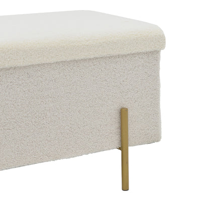 Taburet Ziwel cu capac teddy, alb auriu, 80x40x40 cm, foto produs