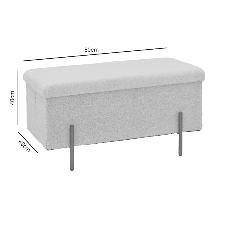 Taburet Ziwel cu capac teddy, alb auriu, 80x40x40 cm