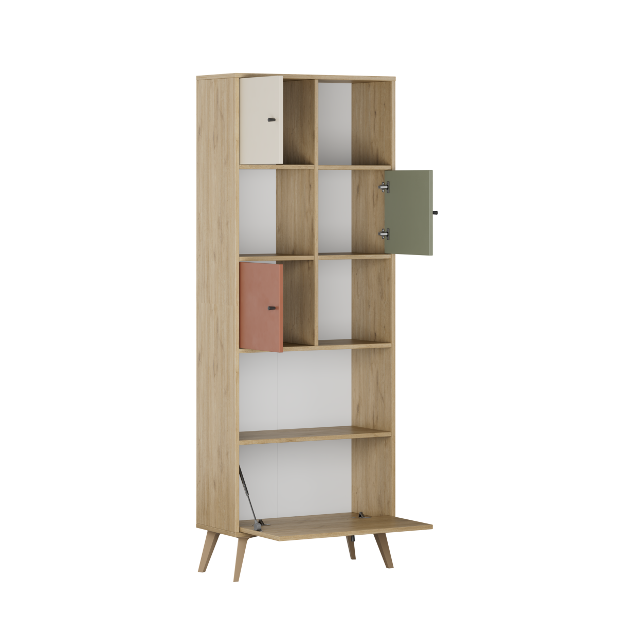 Biblioteca Adore Tiffany, 4 usi si 4 rafturi, Multicolor, 67 x 181 x 30 Cm