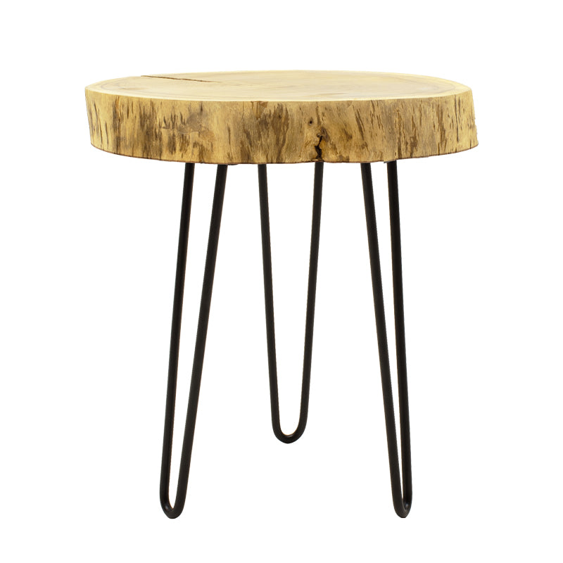 Tripp I Măsuță laterală solid acacia lemn Natural-picioare metalice negre D41χ45cm, 41x41x45 cm