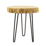 Tripp I Măsuță laterală solid acacia lemn Natural-picioare metalice negre D41χ45cm, 41x41x45 cm