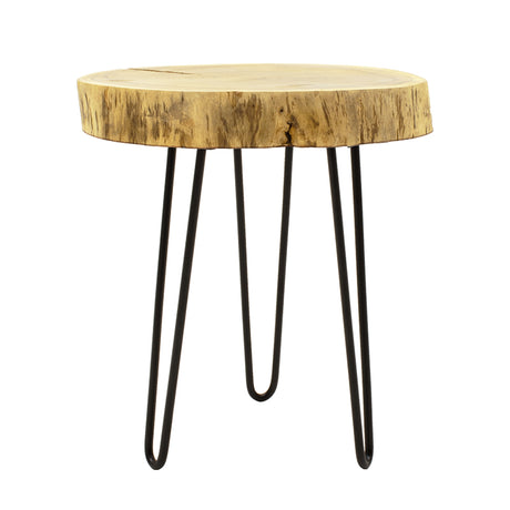 Tripp I Măsuță laterală solid acacia lemn Natural-picioare metalice negre D41χ45cm, 41x41x45 cm
