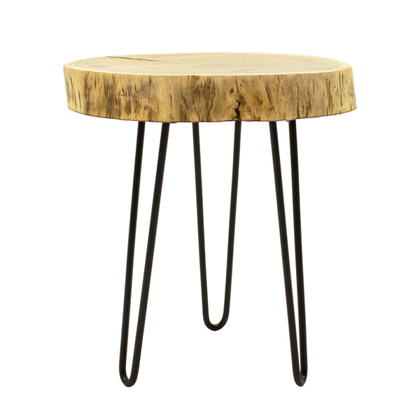 Tripp I Măsuță laterală solid acacia lemn Natural-picioare metalice negre D41χ45cm, 41x41x45 cm
