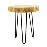 Tripp I Măsuță laterală solid acacia lemn Natural-picioare metalice negre D41χ45cm, 41x41x45 cm