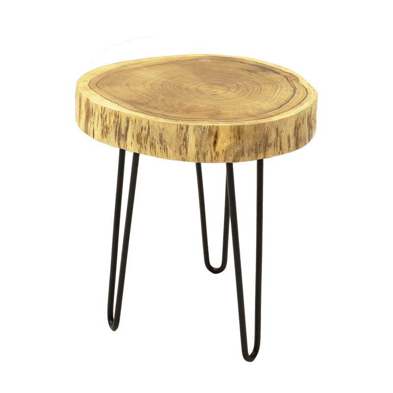 Tripp I Măsuță laterală solid acacia lemn Natural-picioare metalice negre D41χ45cm, 41x41x45 cm