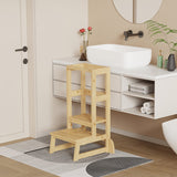Turnulet de învatare pentru copii Chiquel, stil Montessori, lemn, alb, 45x51x90 cm - Natur