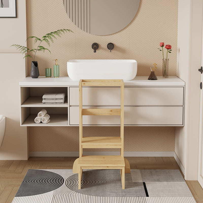 Turnulet de învatare pentru copii Chiquel, stil Montessori, lemn, alb, 45x51x90 cm - Natur