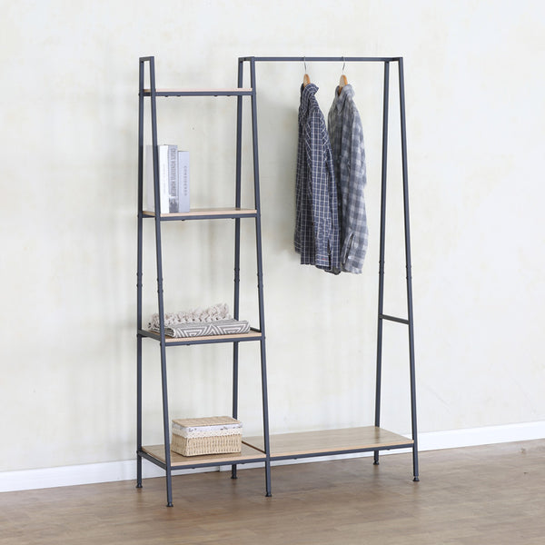 Unitate de intrare-raft Herevy, Stejar cu metal, negru, 101x35x160 cm