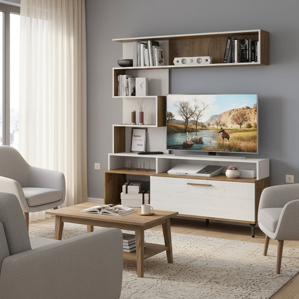 Unitate TV cu funcție de depozitare Jasper, Lemn, Nuc, 151x37x169 cm