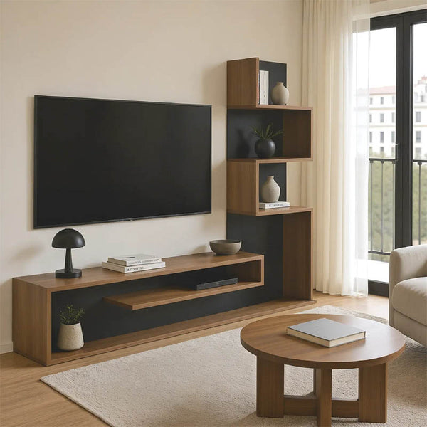 Unitate TV cu rafturi Cazenda, Lemn, Stejar și Gri Închis, 160x29x126 cm