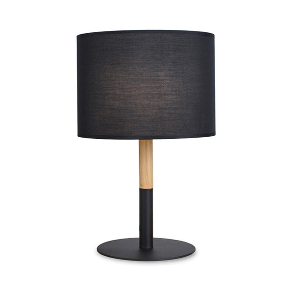 Veioza Kerky negru-Natural metal-lemn-textil, 25x25x40 cm