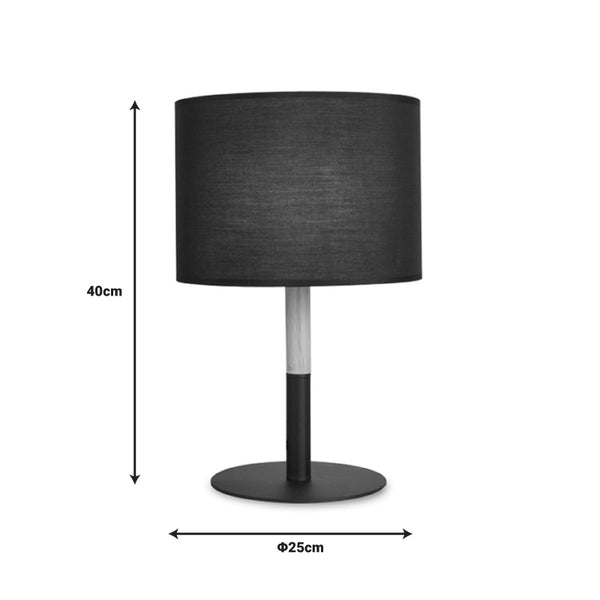 Veioza Kerky negru-Natural metal-lemn-textil, 25x25x40 cm