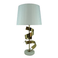 Veioza Lighted metal auriu si abajur din tesatura alba 35x35x70 cm