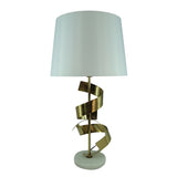 Veioza Lighted metal auriu si abajur din tesatura, alba, 35x35x70 cm