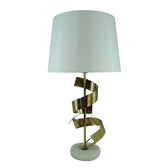 Veioza Lighted metal auriu si abajur din tesatura alba 35x35x70 cm