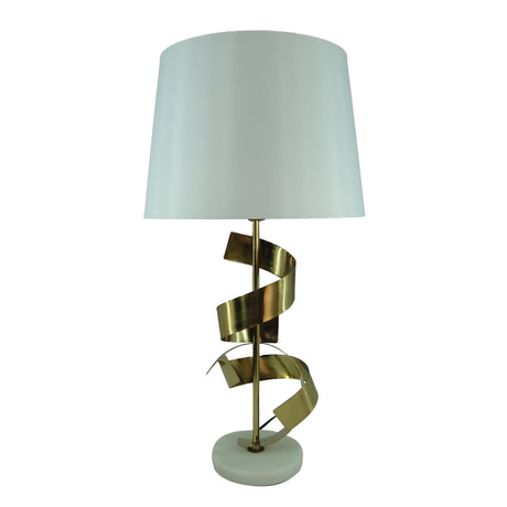 Veioza Lighted metal auriu si abajur din tesatura, alba, 35x35x70 cm