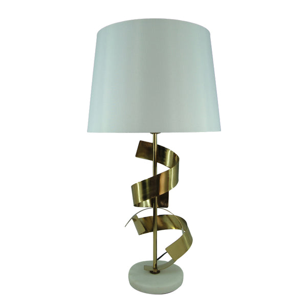 Veioza Lighted metal auriu si abajur din tesatura, alba, 35x35x70 cm