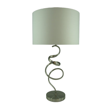 Veioza Valou aluminiu argintiu si abajur din tesatura, alba, 35x35x65 cm