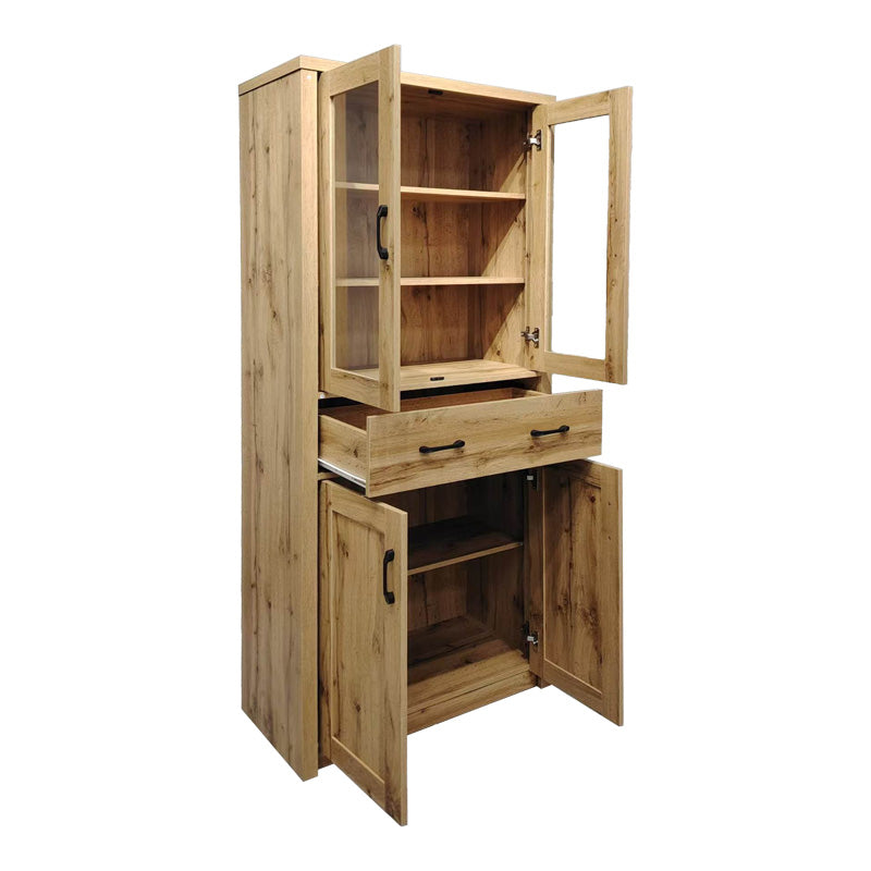 Vitrina-șifonier multifunctionala Nisso, Lemn, Alb, 80x40x184 cm - Stejar