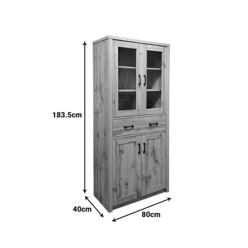 Vitrina-șifonier multifunctionala Nisso, Lemn, Alb, 80x40x184 cm - Stejar