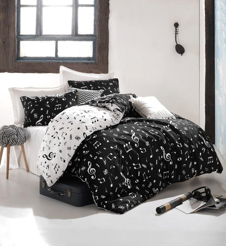 Set Lenjerie de pat double, Negru, 220 x 200 cm,65% Bumbac / 35% POLYESTER