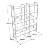 Biblioteca Advantex 5 rafturi Lung cadru metal, Stejar, 144 x 175 x 30 cm