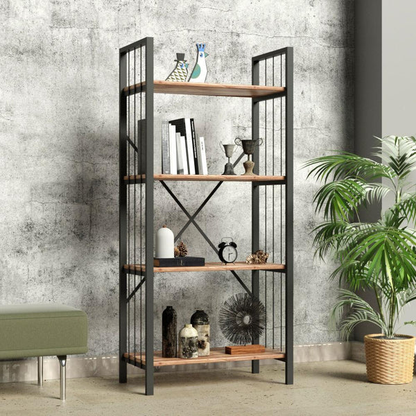 Biblioteca Bookazo, 4 rafturi cadru metal, Negru, 60x150x30 cm