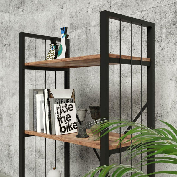 Biblioteca Bookazo, 4 rafturi cadru metal, Negru, 60x150x30 cm