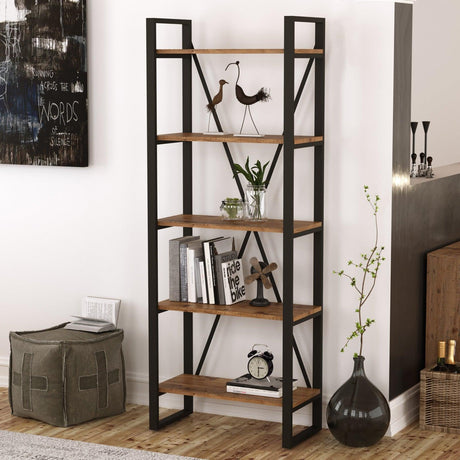 Biblioteca Booking cadru metal cu 5 rafturi, Stejar, 69 x 180 x 34 cm