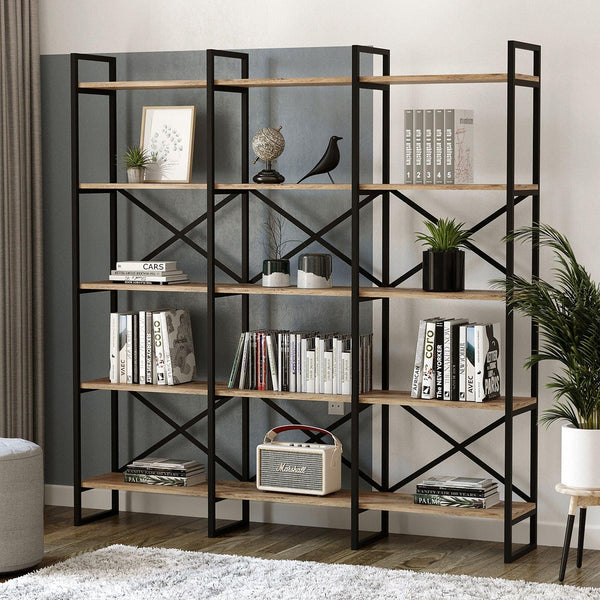 Biblioteca Cello rafturile XL cadru metal, Crem, 170x175x30 cm