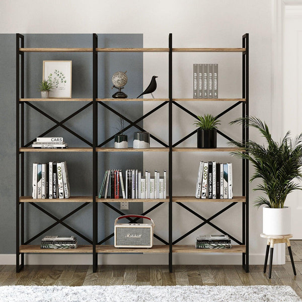 Biblioteca Cello rafturile XL cadru metal, Crem, 170x175x30 cm
