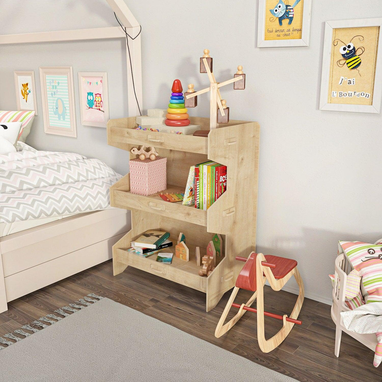 Biblioteca Copii Sefa cu 3 Rafturi, Stejar, 65 X 80 X 34 Cm