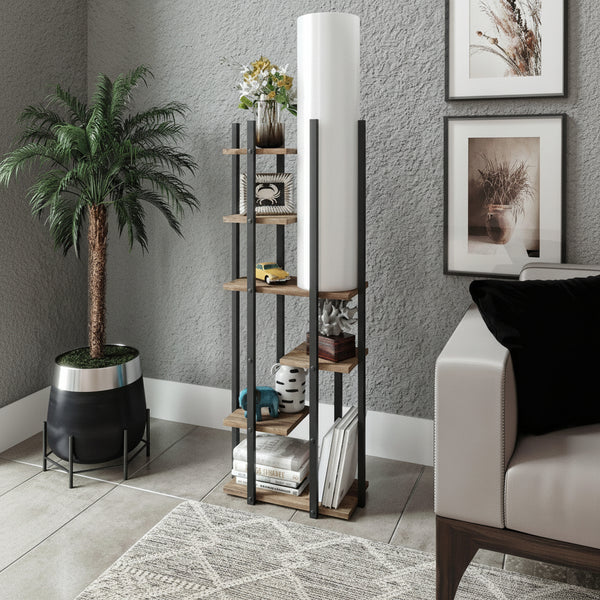 Biblioteca Cu Lampa Lemn Wallar, Negru, 45x160x25 cm