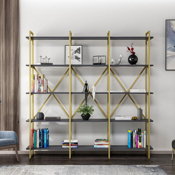 Biblioteca Dunston Lux cu 5 Rafturi, 180x34x180 cm